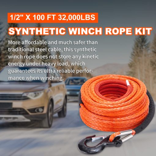 Kit de Cable de Cuerda Sintetica para Winch SPARKWHIZ: 1/2" x 100 pies de Linea de Winch de 32000 libras con Funda Protectora + Gancho para Vehiculo Todo Terreno 4WD Truck SUV UTV ATV - Imagen 5