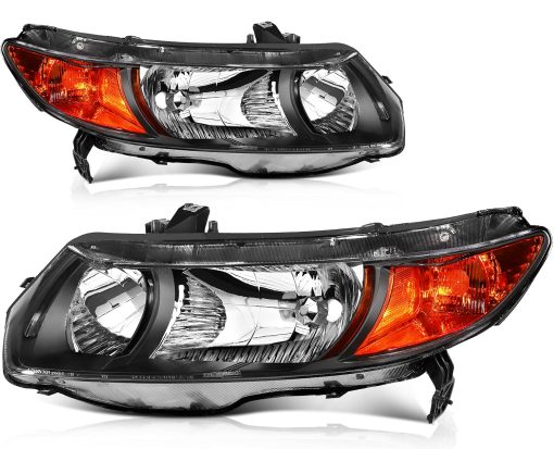 Faros SCITOO Para Honda Civic 2 Puertas Coupe 2006-2011 Carcasas Negras Reflector ambar Lente Clara Lado del Conductor y del Pasajero