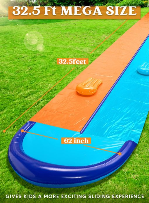 Sloosh 32.5ft Doble Tobogan Acuatico, Resbaladilla de Jardin Resistente con Rociador y 2 Tablas Inflables Deslizamiento al Aire Libre de Verano para Ninos y Adultos - Imagen 2