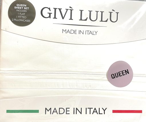 Juego de Sabanas Givi Lulu Italia de 4 Piezas Blanco Solido con Multiples Patrones 100% Algodon Percal de Lujo de 200 Hilos (Banda Blanca, Queen)