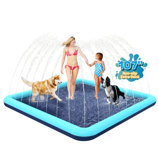 Bilibara 107'' Splash Pad para Perros, Aspersor Antideslizante para Ninos, Plaza Splash Pad para Ninos de 4 a 8 Anos, Splash Pads para Ninos Pequenos de 1 a 3 Anos, Piscina Poco Profunda Aspersor para Perros, Juguetes de Agua al Aire Libre para el Patio Trasero, Azul Verdoso