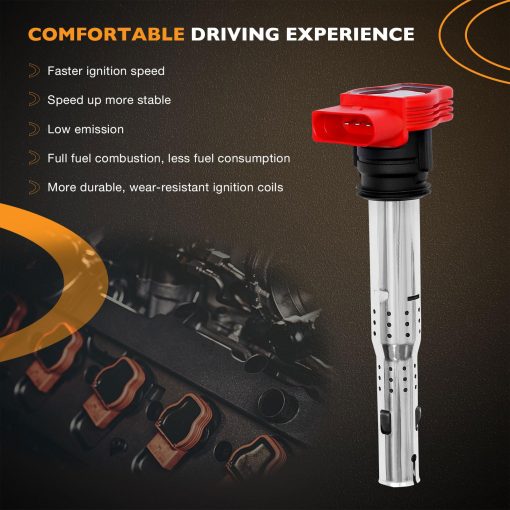 Conjunto de 4 Bobinas de Encendido Compatibles con Audi A4 A6 Q7 R8 S4 S5 TT Volkswagen Passat Golf GTI y Mas Reemplaza# 06E905115E, 06E905115F, UF529, 06E905115A, 06E905115C - Imagen 6