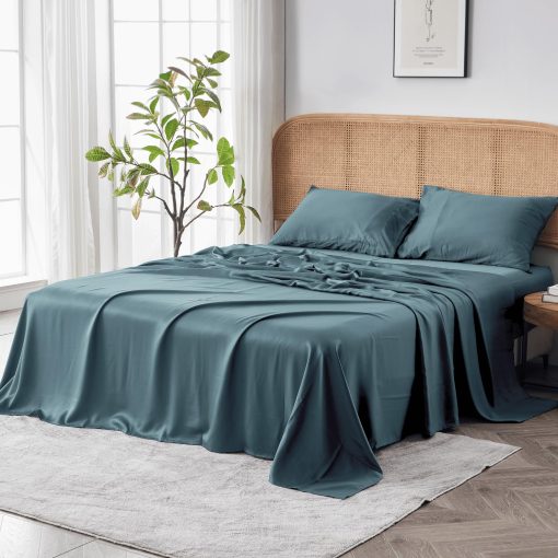 Juego de sabanas SIJO AiryWeight Tencel, 100% Lyocell derivado de eucalipto, suave como mantequilla, ganador de las Mejores Sabanas de Enfriamiento de 2022 de Architectural Digest - 3 piezas - 2 fundas de almohada 1 ajustada (Teal, Queen)