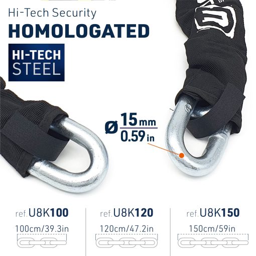 Candado de Cadena para Motocicleta Urban Security U8K120 Cadena de Alta Seguridad Para Motocicletas Candado Antirrobo Pesado Candado de Seguridad para Motocicleta, Cadena a Prueba de Cortes y Candado Resistente al Corte, Cadena de Bloqueo de Ciclo Aprobada por SRA, 120cm - Imagen 7