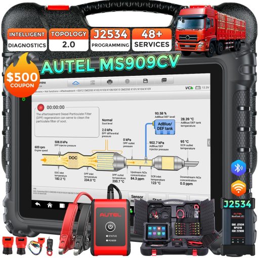 Autel MaxiSYS MS909CV, Escaner de Diagnostico Inteligente para Semirremolque y Camiones Pesados 2024, Topologia 2.0, Actualizacion del MS908CV II, Reprogramacion y Codificacion de ECU J2534, Bidireccional, 48+ Restablecimientos