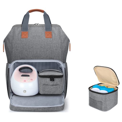 Bolso para sacaleches LUXJA con bolsa para leche materna (para cuatro botellas de leche materna de 5 onzas), mochila para sacaleches con compartimentos para la bolsa enfriadora y portatil (Adecuada para madres trabajadoras), color gris