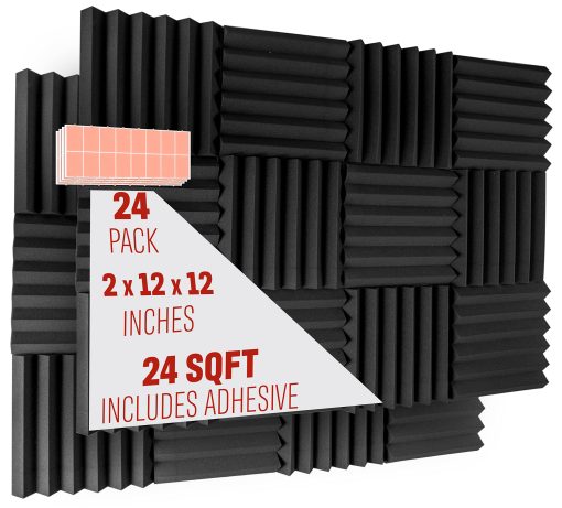Paquete de 24 Paneles Acusticos de 2 Pulgadas A2S con Pegatinas Adhesivas - Ignifugos - Certificados por SGS - Paneles de Espuma Insonorizante - No Toxicos - Calidad Superior - Ideal para Insonorizacion de Hogar y Estudio - Alta Densidad