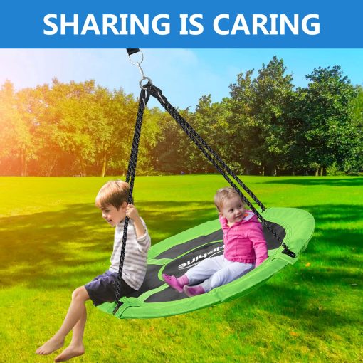 Hishine 43" Columpio con Forma de Platillo para Ninos, Gira 360?, Columpio Volador Impermeable con Giro, Correas de Colgar, Cuerdas Ajustables, Columpio Giratorio Redondo para arbol/Parque Infantil (Verde) - Imagen 8