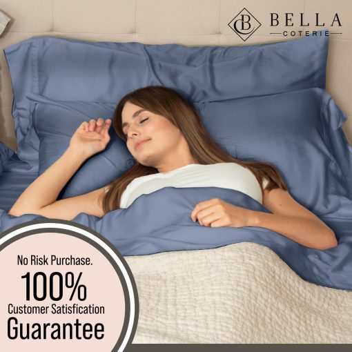 Juego de sabanas de lujo Bella Coterie Luxury Queen Bamboo | Cultivadas organicamente | Ultra suaves | Refrescantes para los que duermen caliente | Bolsillo profundo de 18" | Viscosa de bambu [Azul pizarra] - Imagen 5