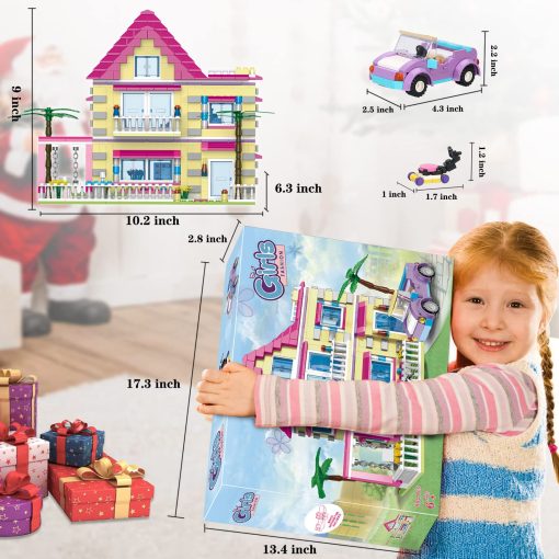 Juego de construccion de la casa de amigas BRICK STORY, 892 PCS Gran casa de villa de bloques de construccion, juego de juguete de modelo de la casa familiar de la ciudad con 4 mini personas y coche para niñas niños de 6 años en adelante - Imagen 6