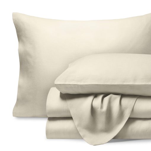 Juego de sabanas Twin Extra Largas de Bare Home - Juego de sabanas de cama Twin XL de lujo 100% lino - Bolsillos profundos - Ajuste facil - 3 piezas - Sabanas de cama y fundas de almohada (Twin XL, Natural)