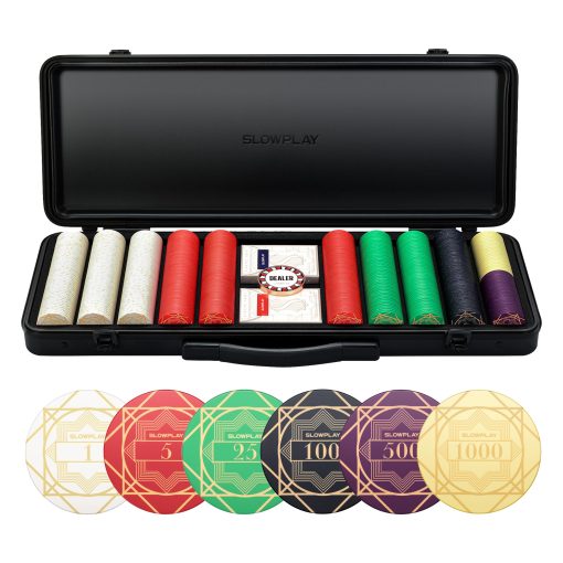 Set de Fichas de Poker de Ceramica SLOWPLAY Nash para Texas Hold'em, 500 PCS [con Valores Numerados], Fichas de Poker de 43mm, 12g Cada una | Incluye un Estuche de Fichas de Alta Calidad con Cubierta Extra Duradera de Policarbonato Aleman