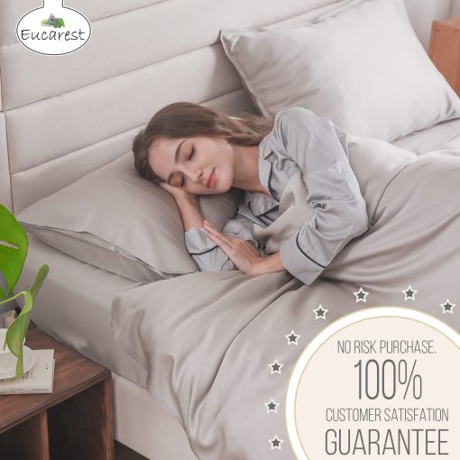 Juego de Sabanas Dividido Split-King de Eucalipto Lyocell, Hipoalergenicas 100% Organicas de Tencel, Regulacion Termica y Absorcion de Humedad para Personas Calurosas, Calidad de Hilo Superior, Bolsillos Extra Profundos - Gris - Imagen 4
