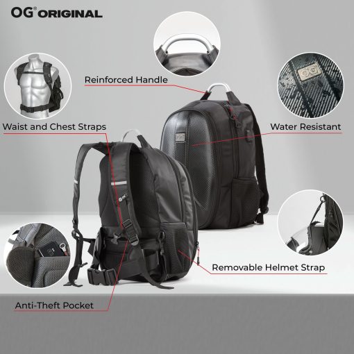 Mochila Impermeable OG Original GetAway para Motocicleta, Hombre, con Cubierta Dura, Gran Capacidad, Expandible 35L-45L, Bolsa para Casco de Motocicleta, Mochila para Casco, Antirrobo, Reflectante, USB, Portatil - Imagen 7