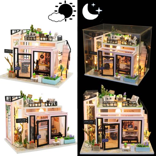 Kit de Casa de Munecas en Miniatura DIY de Spilay con Muebles de Madera, Kit de Casa de Munecas DIY con Prueba de Polvo y Movimiento Musical, Escala 1:24 Habitacion Creativa para un Regalo Romantico de San Valentin (Time Studio) - Imagen 3