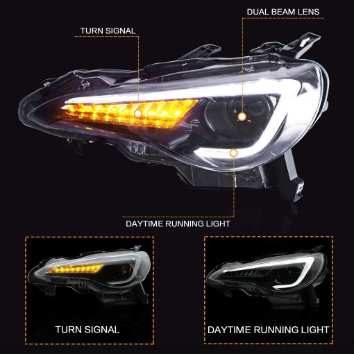 Conjunto de Faros VLAND Compatible con Scion FR-S 2012-2016 Toyota 86 2012-2021 Subaru BRZ 2013-2021, Conjunto de Faros LED con Luz Diurna y Senal de Giro Secuencial, Plug-and-Play (Bombillas No Incluidas) - Imagen 2
