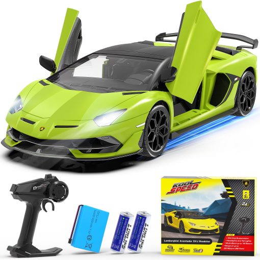 Carro de Control Remoto Lamborghini AEROQUEST, Modelo Oficial con Licencia 1:14 Lamborghini RC Car 7.4V 500mAh, Coche de Juguete Rapido a 15 km/h para Adultos Ninos Ninas, Idea de Regalo de Cumpleanos, Verde