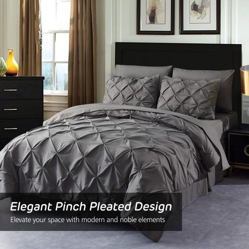 Set de Ropa de Cama HAOK - 8 Piezas Juego de Edredon de Pliegues, Juego de Conforter de Microfibra 500GSM Alternativa de Plumas California King (Gris Oscuro) - Imagen 2