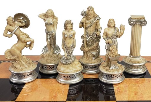 Set de Piezas de Ajedrez de Dioses del Olimpo de la Mitologia Griega Zeus vs Poseidon Blanco Antiguo - SIN Tablero - Imagen 2