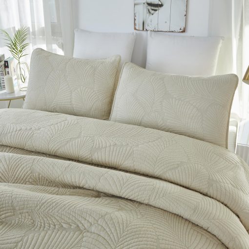 Juego de edredon tamano King Brandream de algodon beige con palmeras, elegante juego de edredon ligero de 3 piezas