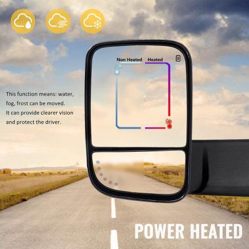 Espejos de remolque Sanooer compatible con Dodge Ram 1500 2009-2018, Dodge Ram 2500 3500 2010-2018 con Vidrio Electrico Calefactado Luz de Senal de Giro Espejo Retrovisor Puddle Lamp Temp Sensor Filpup Par Set - Imagen 6