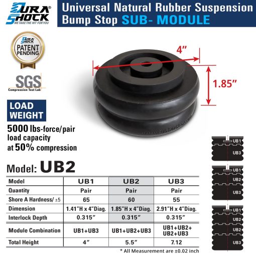 Topes de goma universales modulares DuraSHOCK para la suspension delantera trasera de camiones y RV, se requiere modulo superior Sub & End - Imagen 2
