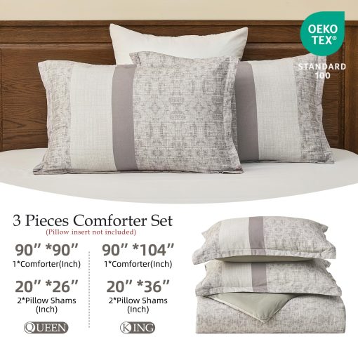 Juego de Edredon PlushVibes Queen a Rayas - 100% Algodon Cepillado Marron Gris Ligero de 3 Piezas Tamaño Queen, Juego de Ropa de Cama Reversible Moderno Impreso de 300TC con 2 Fundas de Almohadas, Todo-estacion 90"x90" - Imagen 6