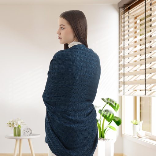 Chal de Cachemira Pura, Manta, Cobertor, Envoltura Ultra Suave, Manta para Sofa, Cama y Viajes, (40" X 82") Espiga (Azul Cobalto y Negro) - Imagen 4