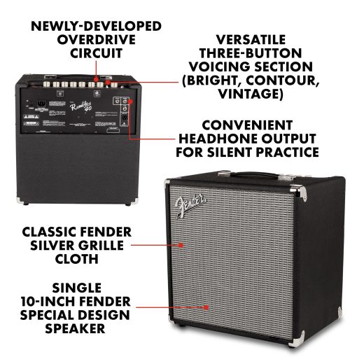 Amplificador de Bajo Fender Rumble 40 V3 para Guitarra Bajo, Combo de Bajo, 40 Watts, con Garantia de 2 Anos Altavoz de 8 Pulgadas, con Circuito de Overdrive y Interruptor de Contorno Medio-Scoop - Imagen 2