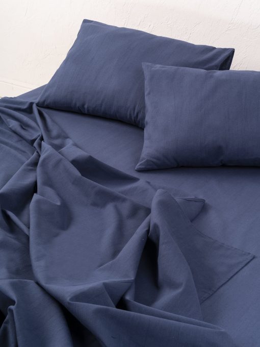 Juego de Sabanas y Fundas de Almohada de Lino Europeo WHOLEWOOLS - Juego de Sabanas de Sabana Bajera de Lino Natural - 4 Pzas Ultra Suaves (2 Fundas de Almohada, Sabana Ajustable y Sabana de Cama) (Completo, indigo) - Imagen 4