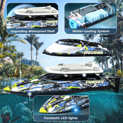 Barcos de Control Remoto BEZGAR TX123 - Barco RC de Alta Velocidad 32+ KPH con Maletin Portatil para Lagos y Piscinas y Agua Salada, Juguetes de Verano para Adultos y Regalos Ideales para Ninos Ninos de 6 7 8-12 Anos - Imagen 4
