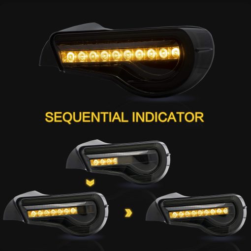 Luces traseras VLAND para Toyota 86 2012-2020, Subaru BRZ 2013-2020, Scion FRS 2013-2016, Lamparas traseras con DRL, Luz trasera tenue con senal de giro secuencial, humo - Imagen 3