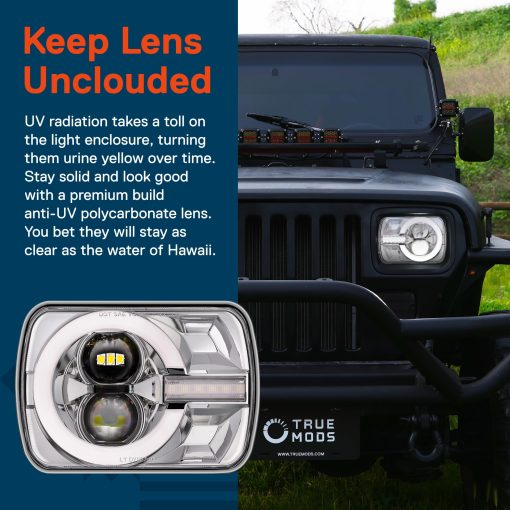 Faros LED TRUE MODS 5x7 7x6 H6054 Compatible con Jeep Wrangler YJ Cherokee XJ [Aprobados por DOT] [Acabado Cromado] Ford Honda Chrysler Mazda Mercury Subaru Mitsubishi Renault Freightliner Peterbilt - Imagen 5