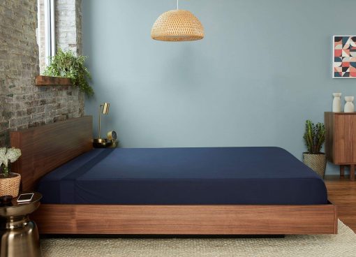 Juego de sabanas SHEEX Original Performance, sabanas de cama refrescantes con 1 sabana plana, 1 sabana ajustable y 2 fundas de almohada estandar, tamano Queen, azul marino - Imagen 3