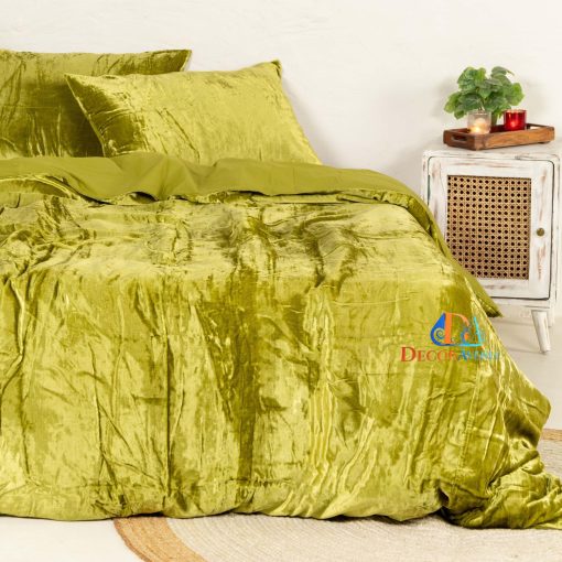 DecorAvenue Ultra-Luxe Crushed Velvet Duvet Cover, Juego de Funda de Edredon Boho, 3 Piezas (Verde, Twin 68" x 90") - Imagen 3