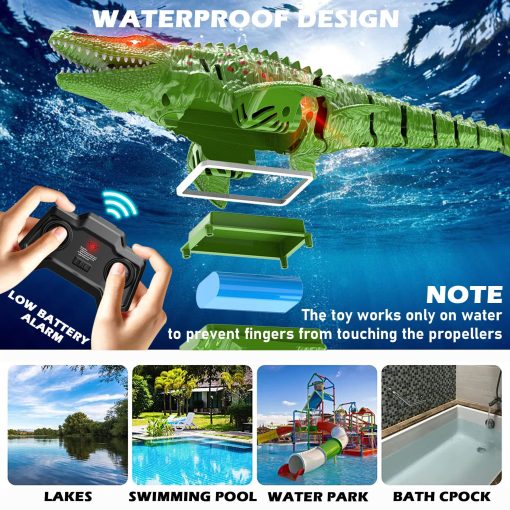 HScopter Dinosaurio de Control Remoto, Barco RC de Juguetes de Agua con Modulo de Luz y Baterias para Piscina Lago Bano Fiesta de Cumpleanos Ninos Ninas - Imagen 4