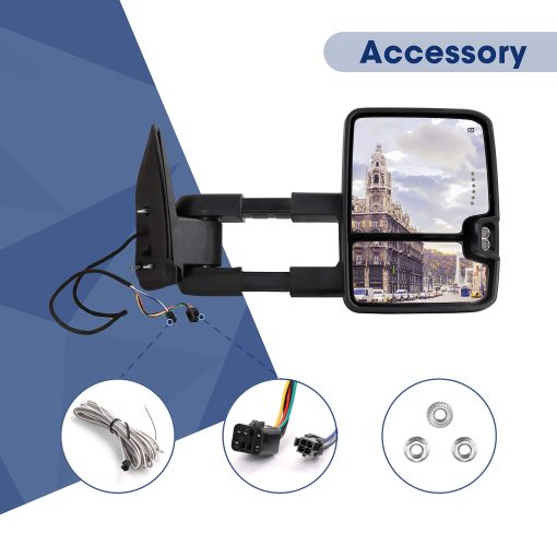 Espejo de Remolque para Silverado Sierra - Compatible con Chevy Silverado GMC Sierra 1999-2002 Espejo de Remolque con Cristal Calefactado Ajustable con Senal de Giro Luz de Respaldo Espejo Lateral Extensible Par - Imagen 4