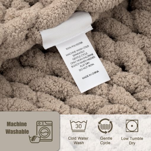 Manta de Punto Grueso para Lanzar 60"X 80", 100% Hecha a Mano con Hilo de Chenille Suave, 6.7lbs Mantas Gruesas de Punto de Cable, Grandes Lanzamientos de Ganchillo de Nudo de Cuerda para Sofa de Cama Decoracion del Hogar, Taupe - Imagen 5