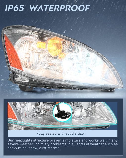 Ensamblaje de Faros Nilight Compatible con Nissan Altima 2002 2003 2004 Carcasa Cromada Reflector ambar Lente Clara Conjunto de Faros de Repuesto Lado del Conductor y del Pasajero, Garantia de 2 Anos - Imagen 4