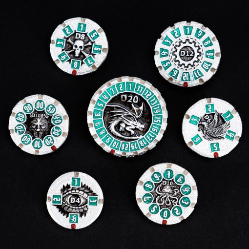 Set de Dados DND Dungeons & Dragons, Dados Metalicos DND de Giro unico, Set de D&D Poliedro D&D con Caja para Juegos de Rol D20 D12 D10 D8 D6 D4 (Dados-Plata Perla Verde)