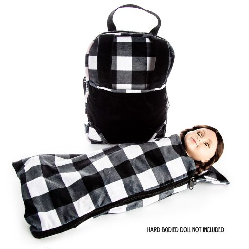 Muneca de trapo de 18" de THE QUEEN'S TREASURES para ninas y ninos con accesorios y mochila a cuadros en blanco y negro americana con saco de dormir - Imagen 7