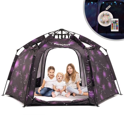 Tienda de campaña hexagonal portatil para niños con luces LED Tienda de juegos interior Casa de juegos para niños Facil montaje Tienda de ensueño para la noche. Tienda grande para 4-5 personas y regalos de cumpleaños