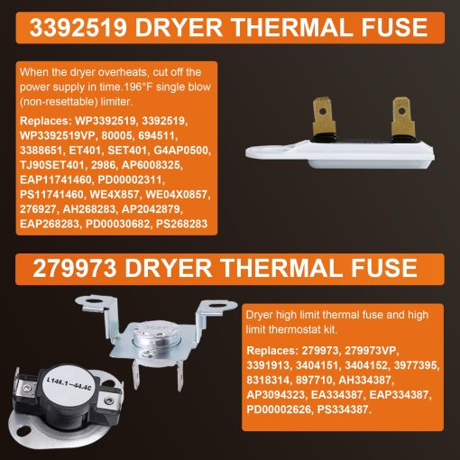 Elemento Calefactor para Secadora 3387747 AP6008281 Ajuste para Whirlpool gew9250pw1 con Kit de Termostato 279816 & Fusible Termico 279973 3392519 Kit de Corte Termico para Secadora 2024 Actualizado - Imagen 4