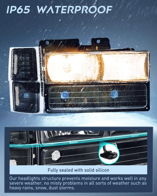 Conjunto de Faros Nilight para Chevy Silverado Tahoe Suburban C10 C/K 1500 2500 3500 1994 1995 1996 1997 1998 Repuesto de Faros Carcasa Negra Reflector Claro Lampara de Esquina de Parachoques, Garantia de 2 Años - Imagen 4