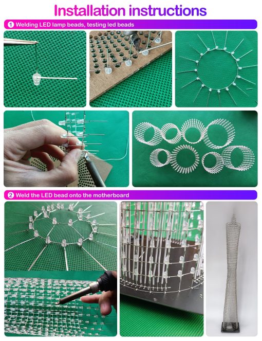 Kit Electronico DIY iCubeSmart Led Canton Tower, Modelo de Cubo LED para Proyecto de Soldadura Hecho a Mano, 64 Circulos LED, Altura 1 Metro (GZT-64) - Imagen 5
