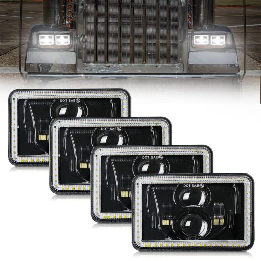 MAYELLO 4PCS 4x6 Faros LED DOT 60W Alto / Bajo Faros Sellados Compatible con Peterbilt 379 Kenworth T800 T600 Freightinger Ford Probe Chevy Oldsmobile Cutlass H4651 H4652 H4656 H4666 H6545