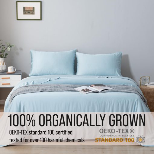 Juego de Sabanas de Lujo King Bella Coterie | Cultivadas de Forma Organica | 100% Viscosa de Bambu | Ultra Suaves | Ideales para Dormir en Climas Calidos | Bolsillo Profundo de 18" [Azul Costero] - Imagen 4