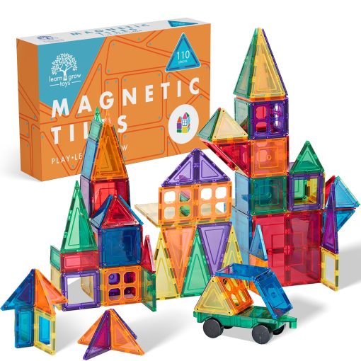 Juego de 110 piezas de azulejos magneticos Lean & Grow Toys para ninos Conjuntos de construccion de azulejos magneticos 3D Bloques de construccion Regalos educativos de STEM para ninos y ninas pequenos