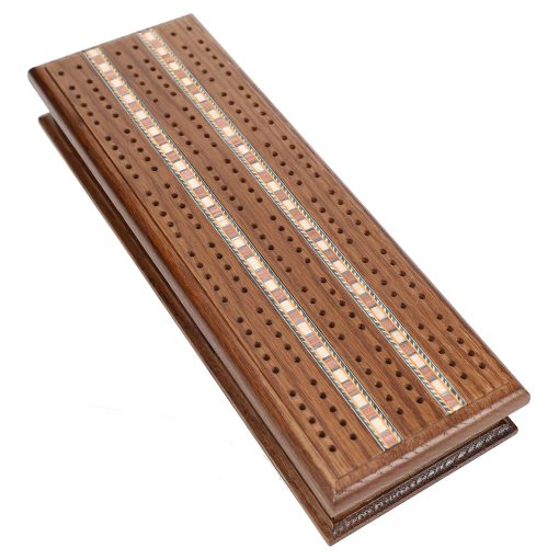 Juego de Tablero de Cribbage WE Games, Roble Macizo Manchado con Tablero de Pista Sprint de 3 Carriles, Incluye Clavijas Metalicas y 2 Barajas de Cartas, Juegos de Mesa para Adultos