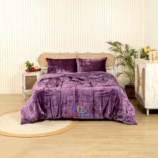 Funda de Edredon de Terciopelo Solido Ultra-Luxe DecorAvenue, Ropa de Cama Boho UO Funda de Edredon Conforter, Juego de 3 Piezas, Juego de Ropa de Terciopelo (Morado, Full 80" x 90")